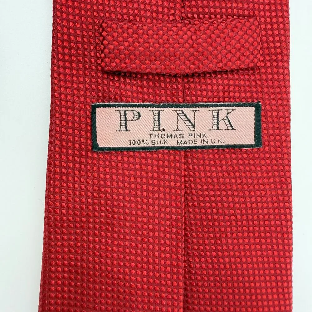 Thomas Pink London Men's Silk Tie - Crimson Red Micro-Weave Textured